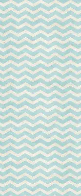 Fabric roller blind for window with a blue zigzag pattern