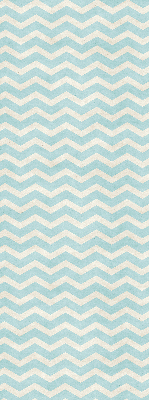 Fabric roller blind for window with a blue zigzag pattern