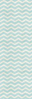 Fabric roller blind for window with a blue zigzag pattern