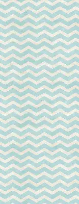 Fabric roller blind for window with a blue zigzag pattern