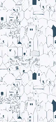 Blackout roller blind drawn houses pattern