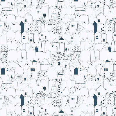 Blackout roller blind drawn houses pattern