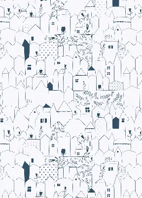Blackout roller blind drawn houses pattern