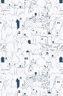 Blackout roller blind drawn houses pattern