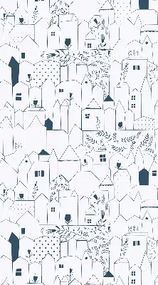 Blackout roller blind drawn houses pattern