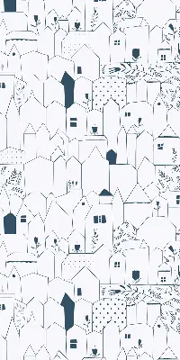 Blackout roller blind drawn houses pattern