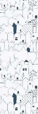 Blackout roller blind drawn houses pattern
