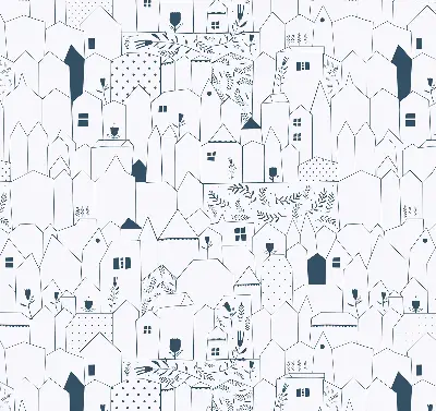 Blackout roller blind drawn houses pattern