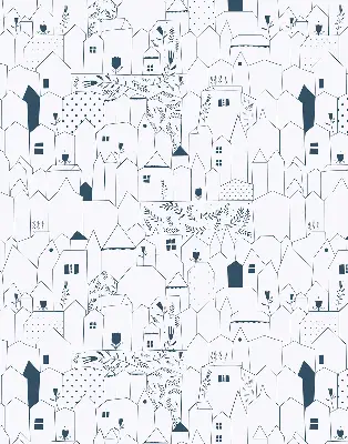 Blackout roller blind drawn houses pattern