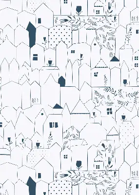 Blackout roller blind drawn houses pattern