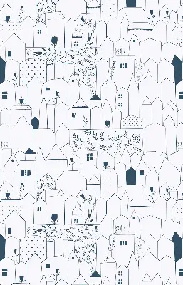 Blackout roller blind drawn houses pattern