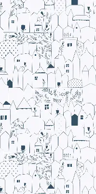 Blackout roller blind drawn houses pattern
