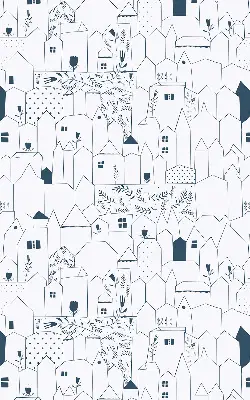 Blackout roller blind drawn houses pattern