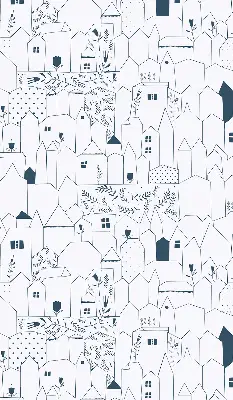 Blackout roller blind drawn houses pattern