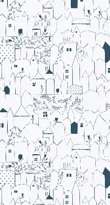 Blackout roller blind drawn houses pattern