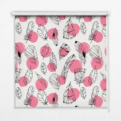 Blackout roller blind with a feathers and pink dots pattern