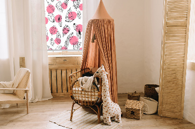 Blackout roller blind with a feathers and pink dots pattern