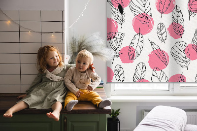 Blackout roller blind Feathers and pink dots