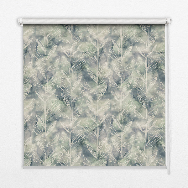 Fabric roller blind for window Sketch of a plant on a colored background