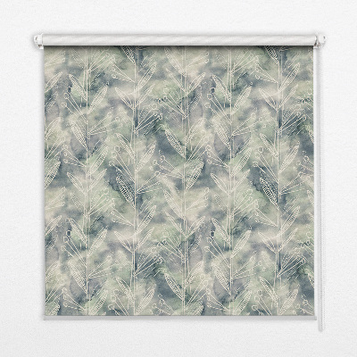 Fabric roller blind for window Sketch of a plant on a colored background