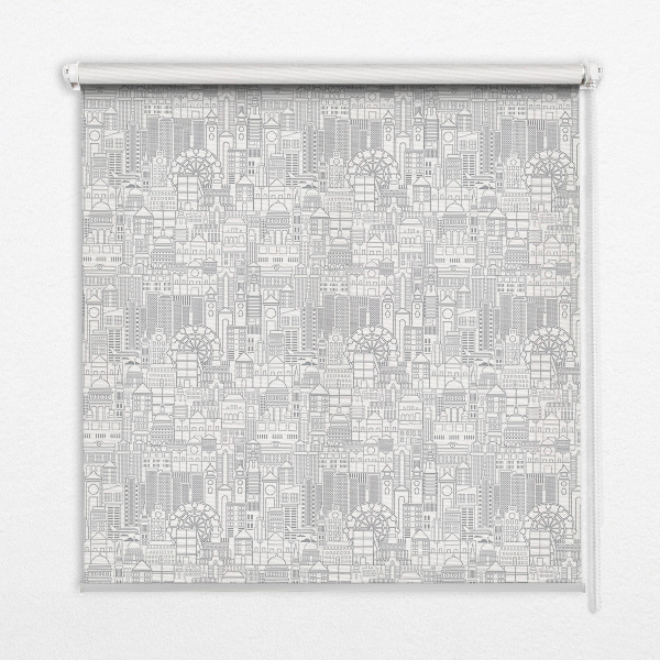 Blackout roller blind with a city sketch design