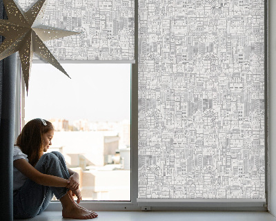 Blackout roller blind with a city sketch design