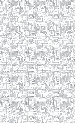Blackout roller blind with a city sketch design