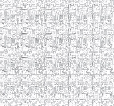 Blackout roller blind with a city sketch design