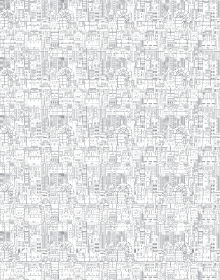 Blackout roller blind with a city sketch design