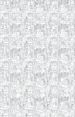 Blackout roller blind with a city sketch design