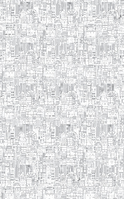 Blackout roller blind with a city sketch design