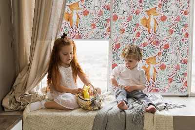 Fabric roller blind for window Animals and plants