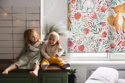 Fabric roller blind for window Animals and plants