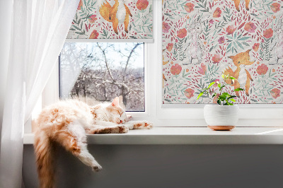 Fabric roller blind for window Animals and plants