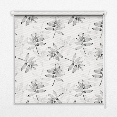 Fabric roller blind for window Gray sketched leaves