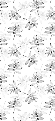 Fabric roller blind for window Gray sketched leaves