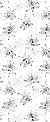 Fabric roller blind for window with gray sketched leaves pattern