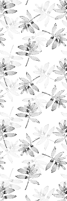 Fabric roller blind for window with gray sketched leaves pattern