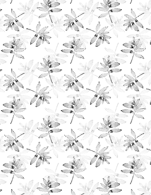 Fabric roller blind for window with gray sketched leaves pattern