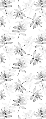Fabric roller blind for window with gray sketched leaves pattern