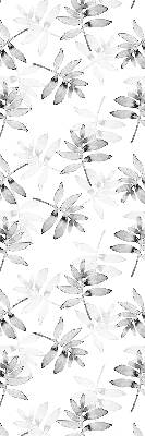 Fabric roller blind for window with gray sketched leaves pattern