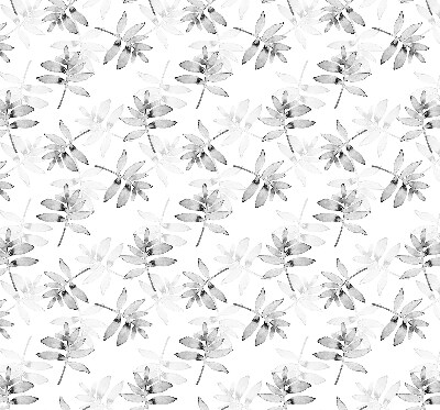 Fabric roller blind for window with gray sketched leaves pattern