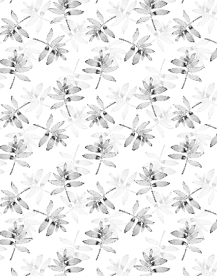 Fabric roller blind for window with gray sketched leaves pattern