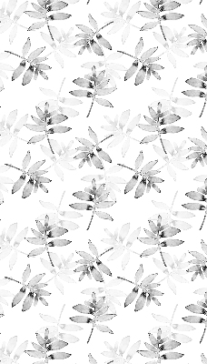 Fabric roller blind for window with gray sketched leaves pattern