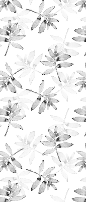 Fabric roller blind for window Gray sketched leaves