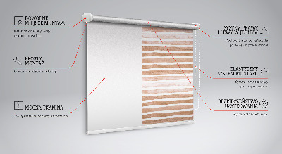 Blackout roller blind with a brown painted stripe pattern