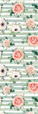 Blackout roller blind for window Roses on green horizontal stripes