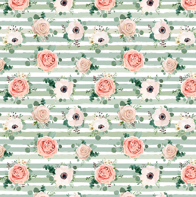 Blackout roller blind for window Roses on green horizontal stripes