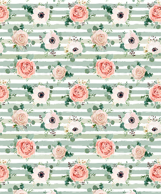 Blackout roller blind for window Roses on green horizontal stripes