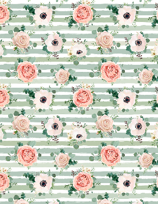 Blackout roller blind for window Roses on green horizontal stripes